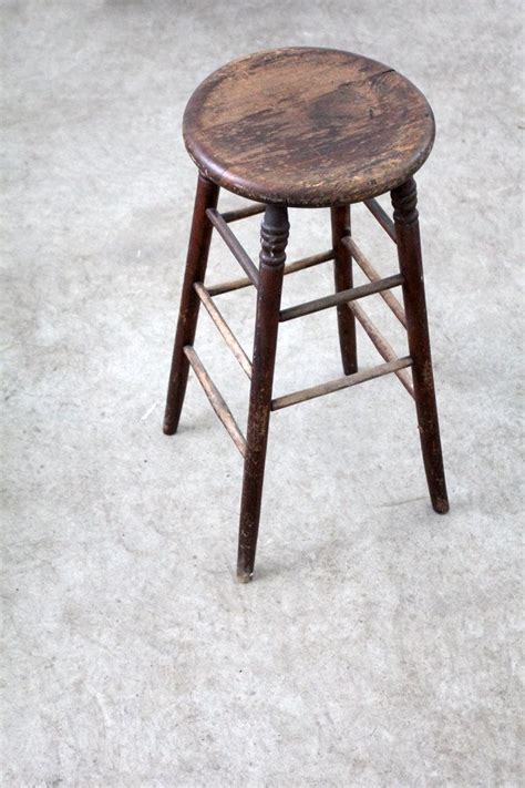 Antique Wood Stool Tall Spindle Stool
