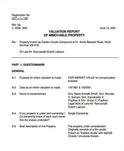 Property Valuation Report Format In Word Property Walls