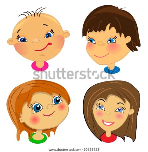 Cartoon Faces Kidsvector Set Illustrationsisolated Children Vector De