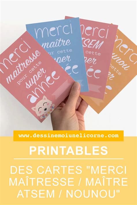 Diy Des Cartes Merci Maîtresse Maître Atsem Nounou Pour La