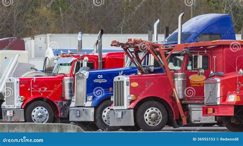 Red And Blue Semi Trucks Editorial Stock Photo Image 36955153