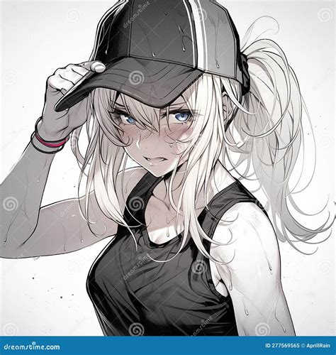 A Girl In An Anime Style Baseball Cap Stock Illustration Illustration