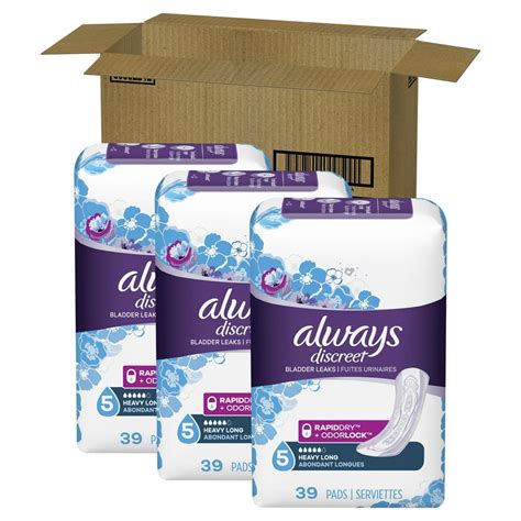 Always Discreet Incontinence Pads Heavy Absorbency Long 117 Ct