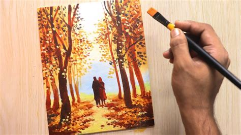 Acrylic Painting Of Autumn Season Landscape Painting With