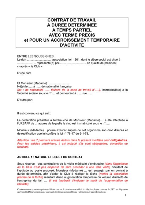 Modelé De Contrat De Travail A Duree Determinee France Doc Pdf