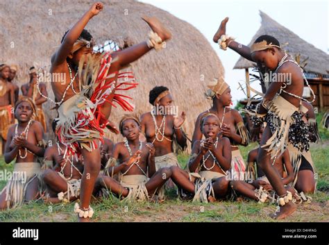 Young Zulu Women And Children In Traditional Costume Pictured During A