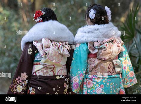 japanese girls dressed in colorful kimonos are seen at meiji jingu shrine during the coming of