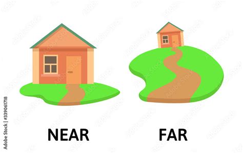 Words Far And Near Opposites Flashcard With Cartoon House Opposite