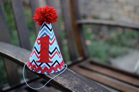 First Birthday Hat Only Chevron Gray Red Black Turquoise Print Etsy
