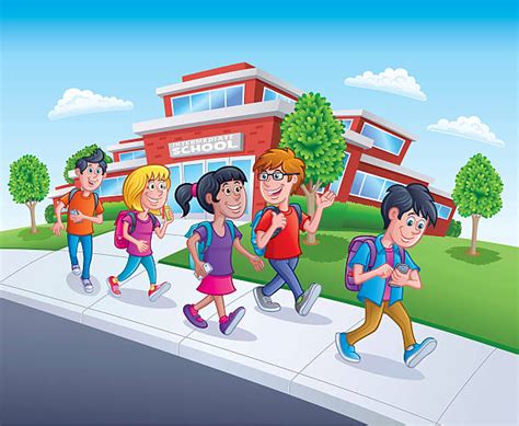 Royalty Free Kids Walking To School Clip Art Vector Images