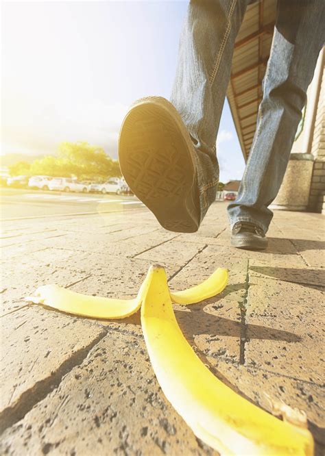 Banana peels contain vitamin c and vitamin e and they also contain potassium, zinc, iron, and manganese. Foot in sneaker approaching dangerous dropped banana peel ...