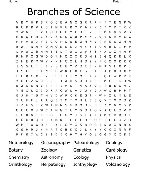 Branches Of Science Word Search Wordmint