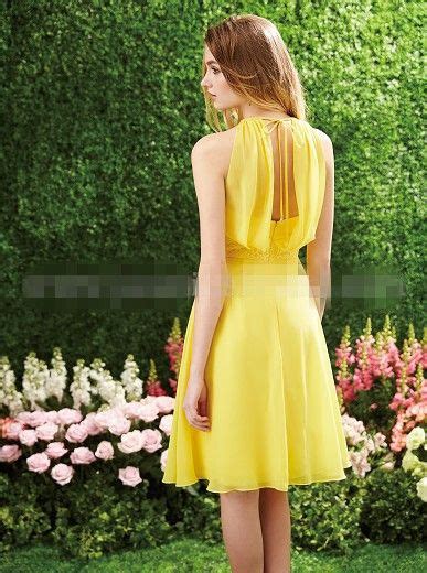 2014 yellow halter ruffles sheath beaded chiffon keen length summer beach bridesmaid dresses