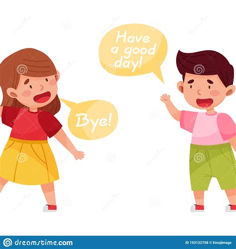 Cheerful Boy And Girl Saying Good By To Each Other Vector Illustration