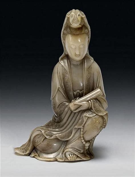 Qing Dynasty Soapstone Guanyin Figure Zother Oriental