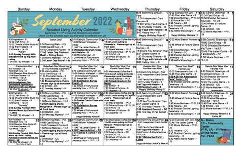 View Our September Assisted Living Activity Calendar Preserve At