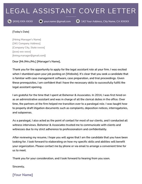 Legal Assistant Cover Letter Example Free Download