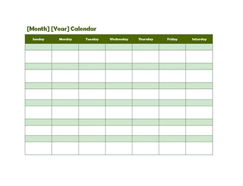 Monthly Blank Calendar In Green Shade Free Printable Templates