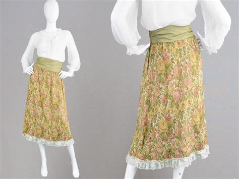 Vintage 70s Frank Usher Tapestry Skirt Boho Skirt Floral Brocade