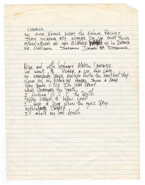 Lot Detail Tupac Shakur Handwritten Lyrics