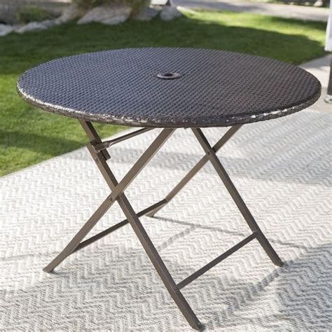 Folding Wicker Round 41 Dining Table Umbrella Hole Brown Patio Deck