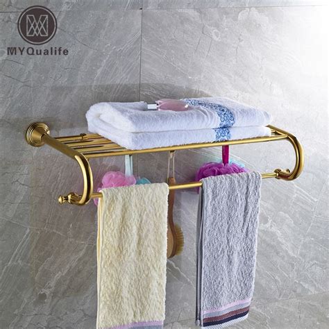 Luxury Gold Bath Towel Holder Wall Mounted Brass Bathroom Towel Rack