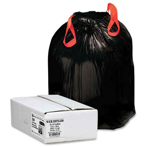 Webster Bulk Outdoor Drawstring Trash Bags Black 33 Gallon 12 Mil