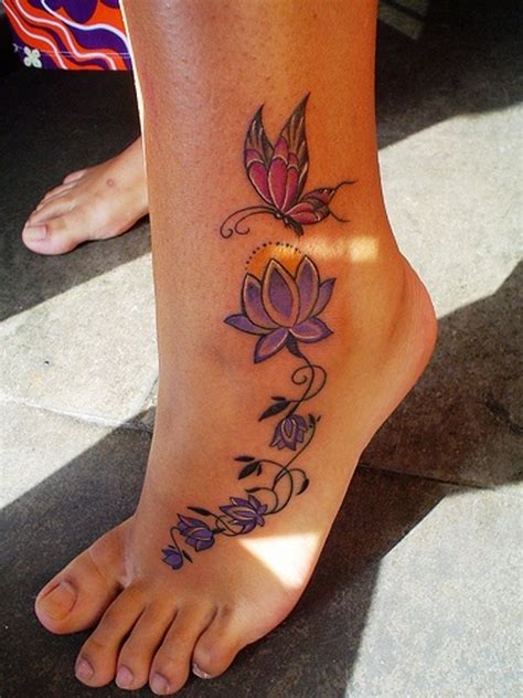 43 Flower And Butterfly Ankle Tattoo Great Inspiration