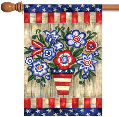 Toland Patriotic Flowers 28x40 Colorful Red White Blue Usa Summer House