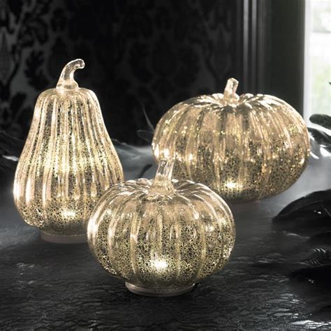 Mercury Glass Led Pumpkins Set Of Three Grandin Road