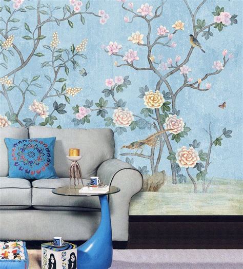 Chinoiserie Wallpaper Flowering Branch Birds Wall Mural Chinoiserie
