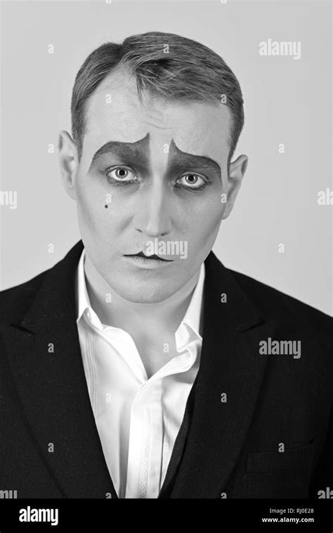 Tragical Actor Man With Mime Makeup Mime Artist Mime With Face Paint