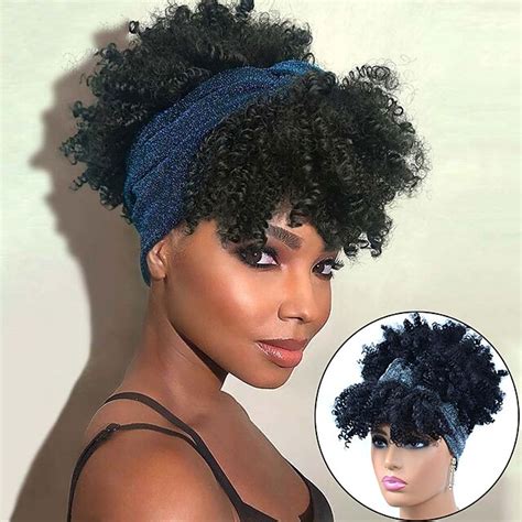 10 Short Afro Kinky Curly Wigs For Women Puffy Head Band Wig With
