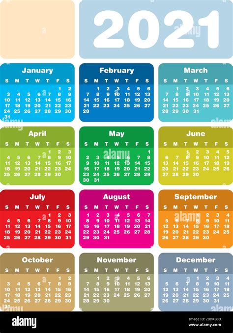 Colorful Calendar For Year 2021 In Vector Format Stock Vector Image