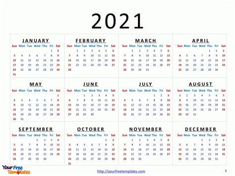 Printable Calendar 2021 Template Free Powerpoint Templates Example