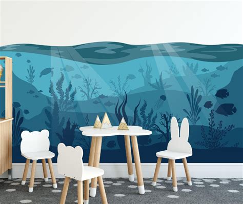 Ocean Wall Mural Under The Sea Nursery Decor Nursery Etsy Wall