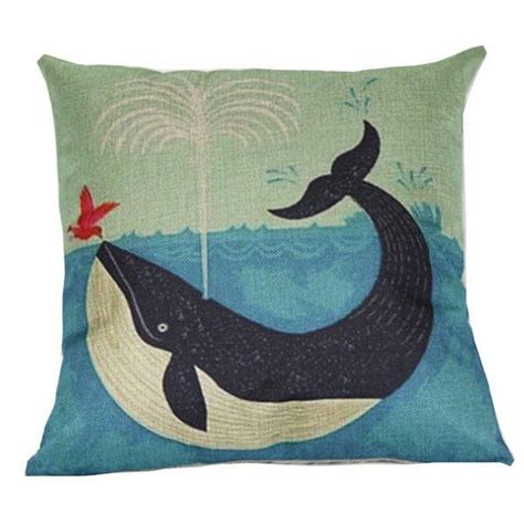 Home Decor Dolphin Animal Printed Cushion Linen Pillow Case Blue
