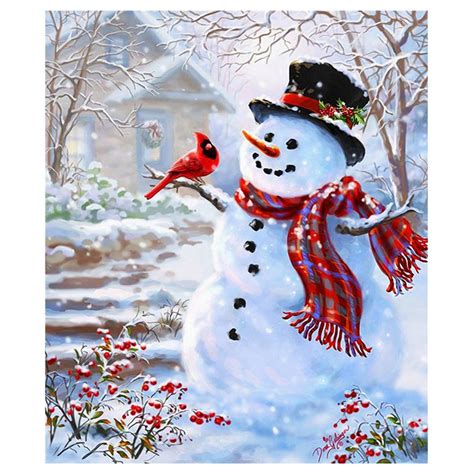 Snowman In Winter 5d Diy Diamond Painting Kit Full Drill Stick To Paint