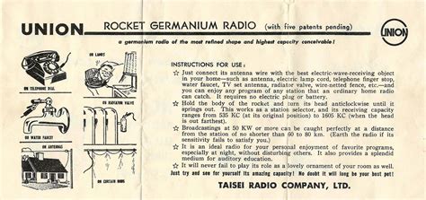 Instruction Sheet For The Vintage Union Rocket Germanium Radio Side Ii