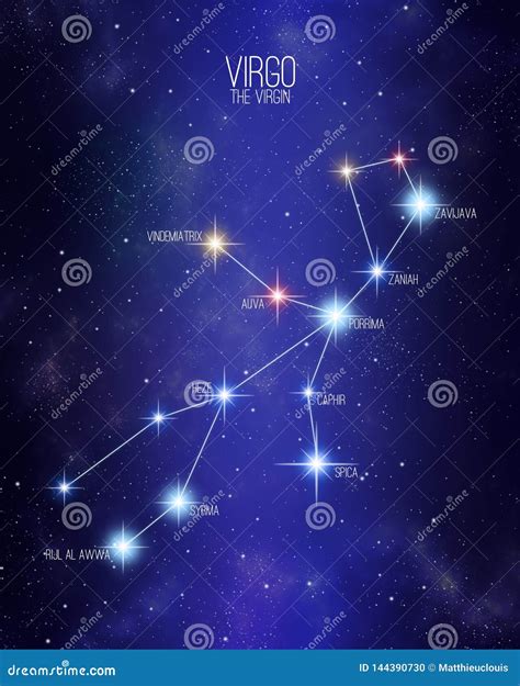 Virgo The Virgin Zodiac Constellation Map On A Starry Space Background