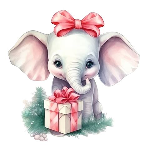 Lindo Elefante Para El Día De Navidad Con Ilustración Acuarela Png