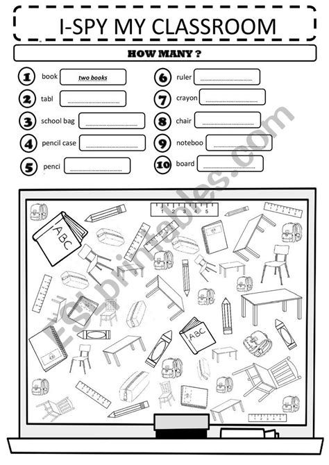 Classroom Objects I Spy And Test Esl Worksheet By Hilaleliff
