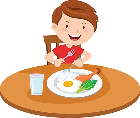 Kid Eating Breakfast Clip Art Vector Images And Illustrations Istock
