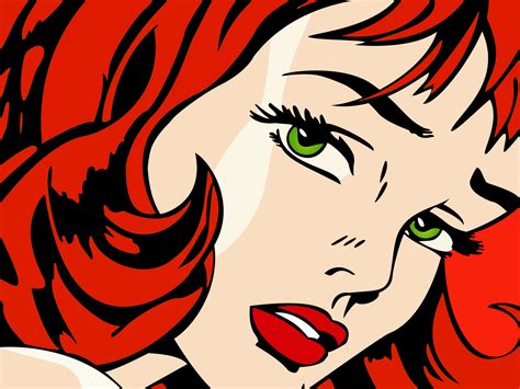 women redheads green eyes artwork pop art faces roy lichtenstein red lips 팝 아트 여자 팝아트 그림
