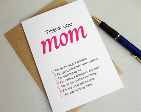 Mothers Day Card Thank You Mom For All Reasons Pink Black