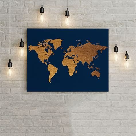 World Map Blue And Gold Home Decor Wall Art Poster Office Decor Office
