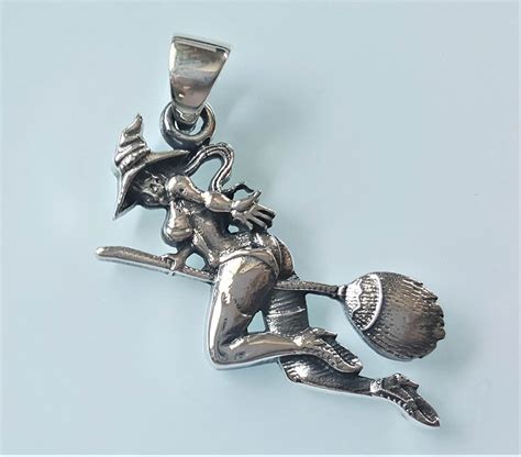 Sterling Silver 925 Witch On A Broomstick Magic Sexy Wicth Broom Pin Up Pendant Eliz Jewelry