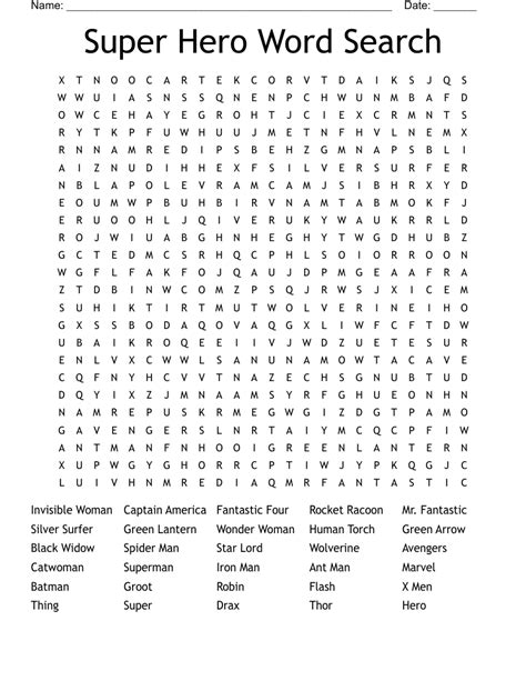 Super Hero Word Search Wordmint