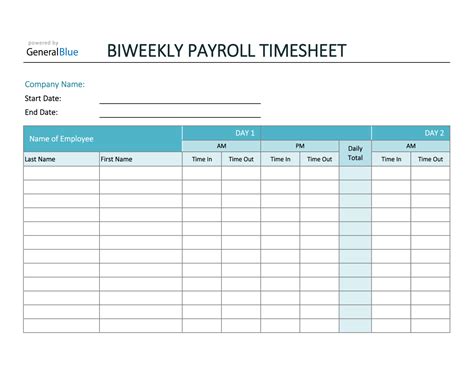 Biweekly Payroll Timesheet | Timesheet template, Schedule template