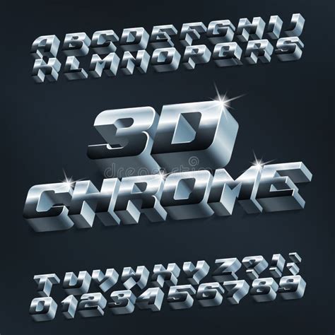 3d Chrome Alphabet Font Metallic Letters And Numbers With Shadow Stock